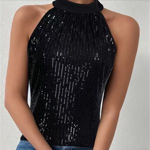 New Black Sequin Halter Top~12~